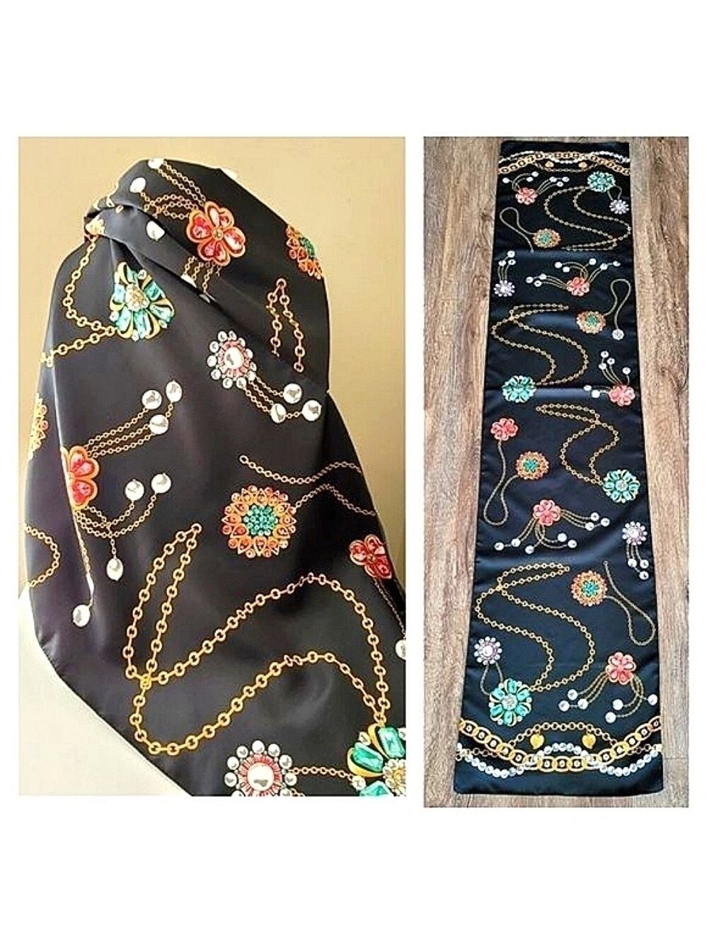 Scarf With Jewelry & Pearl Necklaces Brooches Pendants #0039
